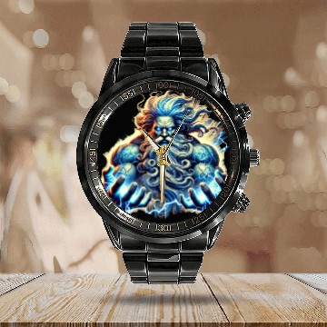 Discover The Greek God Zeus with Lightning Calendar Steel Band Watch