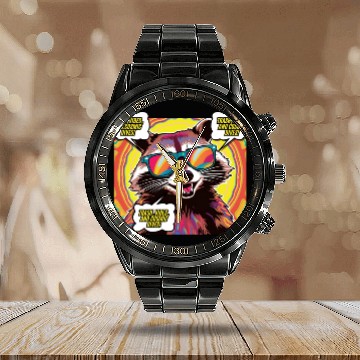Discover A Psychedelic Trash Advocate Raccoon Calendar Steel Band Watch