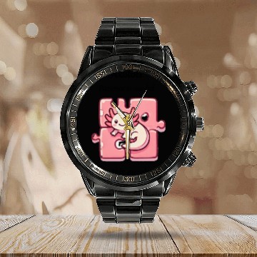 Discover Axolotl puzzle design Calendar Steel Band Watch