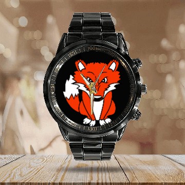 Discover Fox Evil Eye Dangerous Red Fox Wild Animal Angry Calendar Steel Band Watch