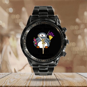 Discover let me into your heart penguin Calendar Steel Band Watch