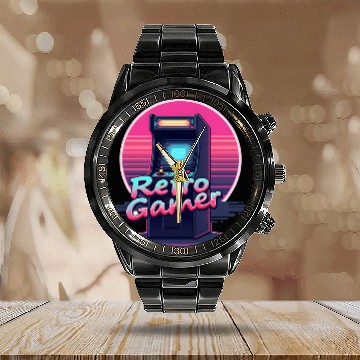 Discover retro gamer in retro style oldschool gamer Calendar Steel Band Watch