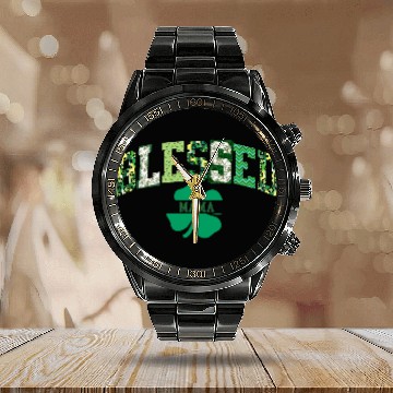 Discover Blessed Mama St Patricks Day Spring and Summer Calendar Steel Band Watch