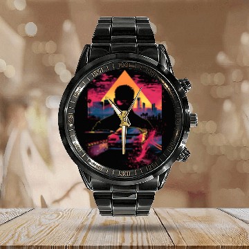 Discover Vaporwave Man Retro Car City Synthwave 90s Calendar Steel Band Watch