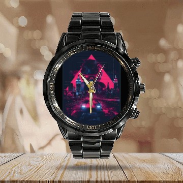 Discover Man Retro Car City Vaporwave Synthwave 90s Calendar Steel Band Watch