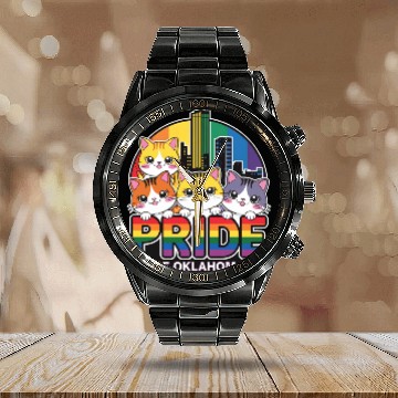 Discover Pride of Oklahoma City USA Rainbow Flag Calendar Steel Band Watch