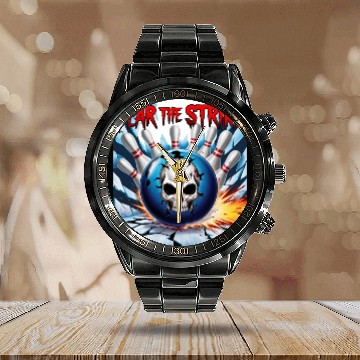 Discover Fear The Strike - Skull Bowling Explosion Art Calendar Steel Band Watch