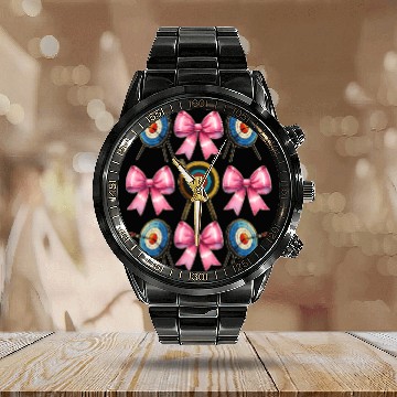 Discover Coquette Bow Archery Archer Bow and Arrow Calendar Steel Band Watch