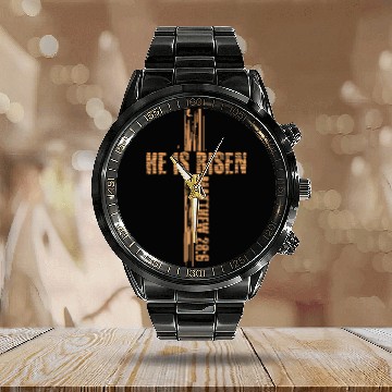 Discover Jesus Cross He Is Risen Happy Easter Calendar Steel Band Watch