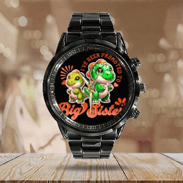 Discover I've been Promoted to Big Sister Cute Dinosaurs Calendar Steel Band Watch