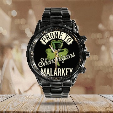 Discover Prone To Shenanigans & Malarkey St Patrick's Day Calendar Steel Band Watch