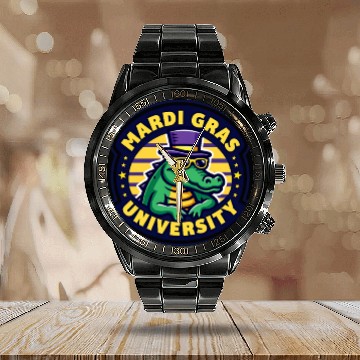 Discover Mardi Gras University Alligator Men's Mardi Gras Calendar Steel Band Watch