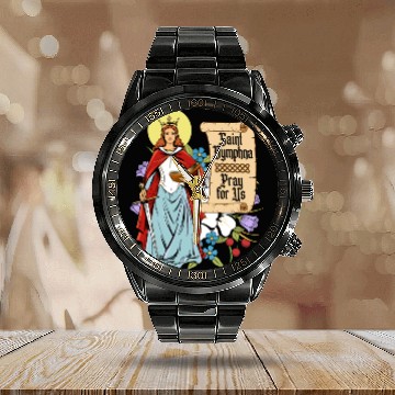 Discover St. Dymphna Purity Lily Patron Saint Mental Health Calendar Steel Band Watch