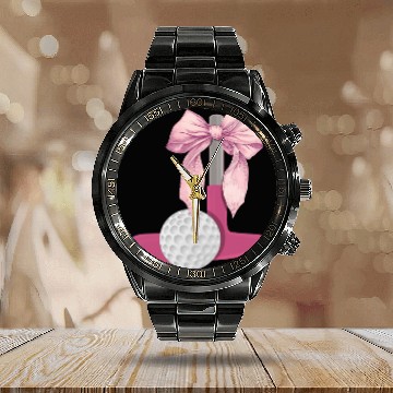 Discover Coquette Bow Mini Golf Golfer Mothers Day Calendar Steel Band Watch
