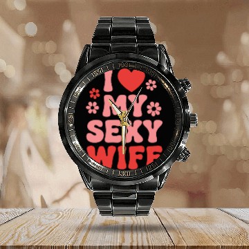Discover I Love My Wife (80s Retro) Calendar Steel Band Watch