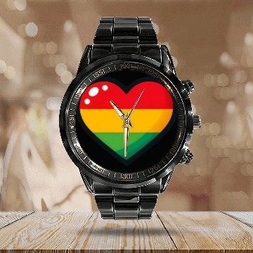Discover A heart with one red one yellow Calendar Steel Band Watch