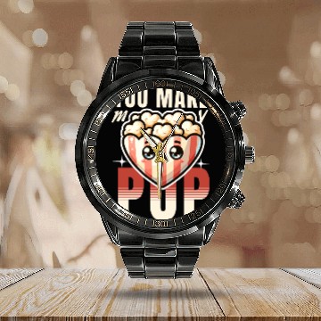 Discover You Make My Heart Pop Cute Popcorn Valentine's Day Calendar Steel Band Watch