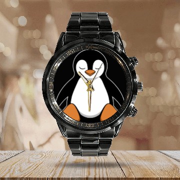 Discover Chill Vibes Penguin Meditating Calmly Calendar Steel Band Watch
