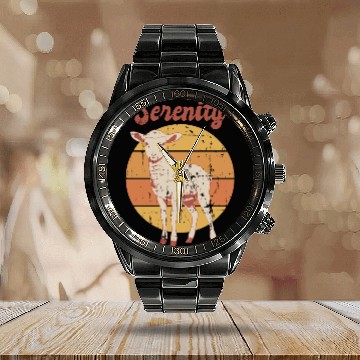 Discover Serenity Vintage Retro Lamb Sunset Calendar Steel Band Watch