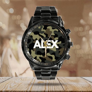 Discover Alex Name Calendar Steel Band Watch Men Good Quality Camouflage