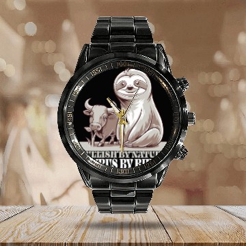 Discover Bullish By Nature Taurus Zodiac Sloth Calendar Steel Band Watch
