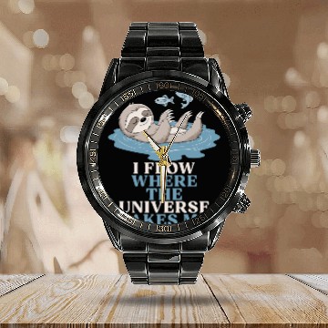 Discover Pisces Zodiac Sloth I Flow Where The Universe Calendar Steel Band Watch