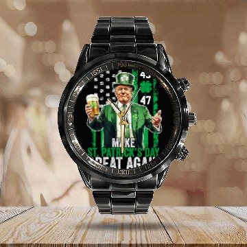 Discover Make St Patricks Day Great Again Funny Trump Calendar Steel Band Watch
