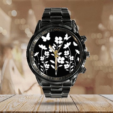 Discover Flowers and Butterflies Calendar Steel Band Watch