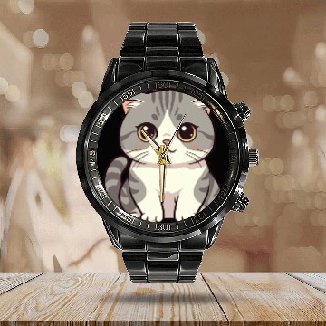 Discover Cute Kawaii Cat Illustration Calendar Steel Band Watch