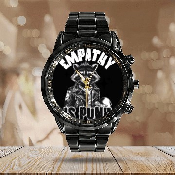 Discover Empathy is PUNK Raccoon Calendar Steel Band Watch