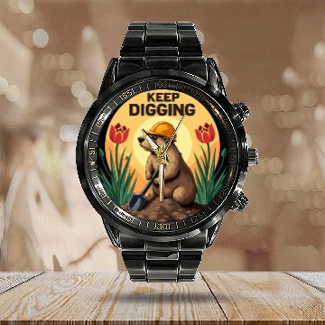 Discover Industrious Groundhog Gardener Calendar Steel Band Watch