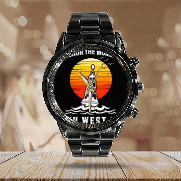 Discover West Keys ANCHOR THE MOMENT KEY-WEST FL Calendar Steel Band Watch