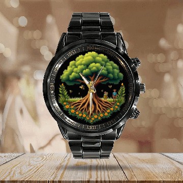 Discover Tree of Life & Bees Calendar Steel Band Watch