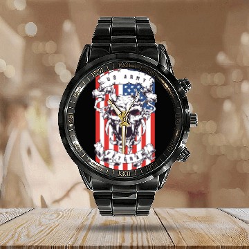 Discover US Army Veteran Skull Calendar Steel Band Watch