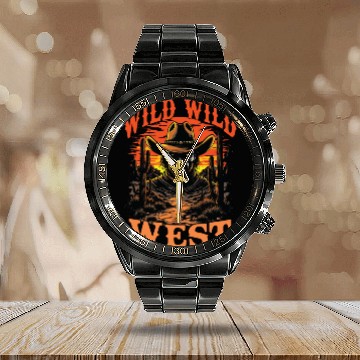 Discover Wild Wild West Cowboy Sunset Calendar Steel Band Watch