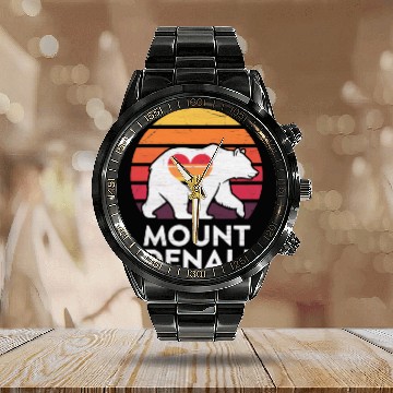 Discover Vintage Bear Mount Denali Sunset Wilderness Calendar Steel Band Watch