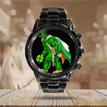 Discover Vintage St Patricks Day Bigfoot Sasquatch Irish Calendar Steel Band Watch
