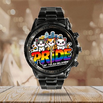 Discover Pride of Tulsa City Oklahoma USA Rainbow Flag Calendar Steel Band Watch