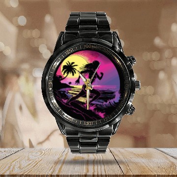 Discover Female Runner Synthwave Calendar Steel Band Watch