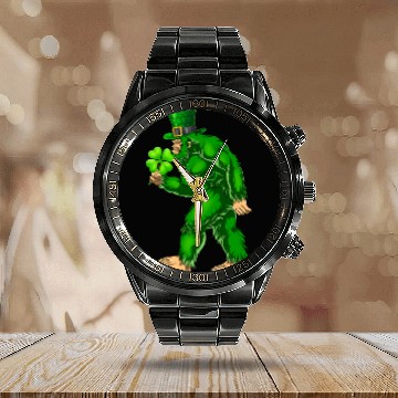 Discover Vintage St Patricks Day Bigfoot Sasquatch Irish Calendar Steel Band Watch