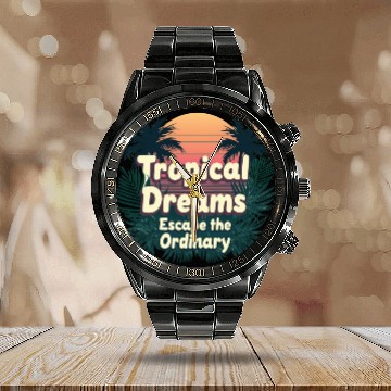 Discover Tropical Dreams Calendar Steel Band Watch
