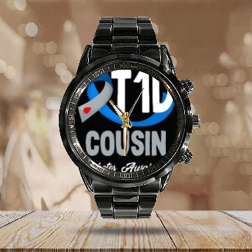 Discover Diabetes Type 1 Awareness T1D Cousin Support Calendar Steel Band Watch