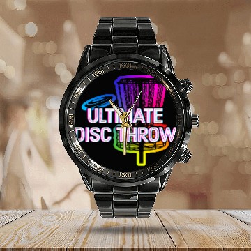 Discover Ultimate Disc Throw Disc Golf Sports Golfer Games Calendar Steel Band Watch