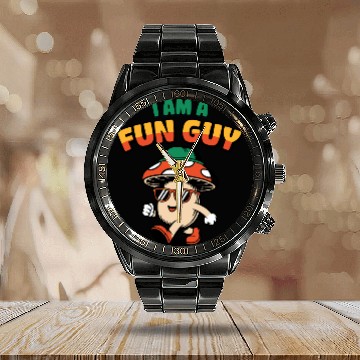 Discover I am a Fun Guy Funny Fungi Pun Calendar Steel Band Watch