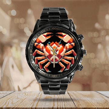 Discover Geometric Crab - Colorful Marine Artwork Calendar Steel Band Watch