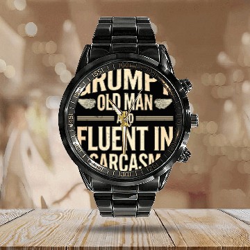 Discover Grumpy Old Man Calendar Steel Band Watch
