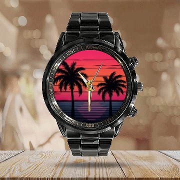 Discover Tropical Sunset Serenity Calendar Steel Band Watch