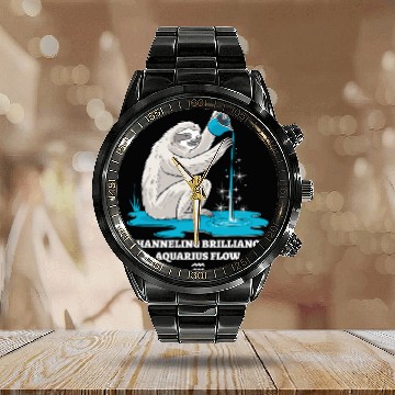 Discover Channeling Brilliance Aquarius Zodiac Sloth Flow Calendar Steel Band Watch