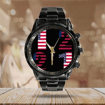 Discover 12 21 American Flag Numbers Calendar Steel Band Watch