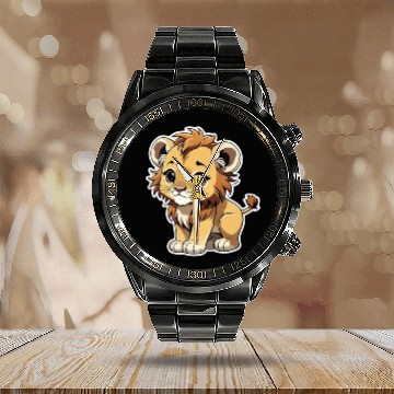 Discover Lion Chibi-Style Sticker Calendar Steel Band Watch